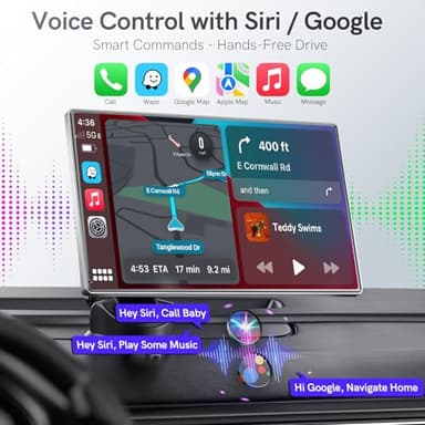 9" Portable CarPlay Screen for Car, CooCom UHD Car Stereo with Touch Screen with Apple CarPlay&Android Auto,4K Dash Cam,1080P Backup Camera,Mirror Link, Voice Control, Bluetooth 5.3,GPS,FM - Image 3