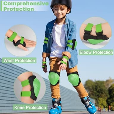FIODAY Knee Pads for Kids Knee and Elbow Pads Wrist Guards Adjustable Protective Gear Set for Girls Boys Inline Skating Biking Skateboard Scooter Knee Pads,Green,3-8 Years - Image 3