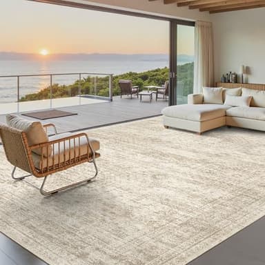 Soalmost Washable Area Rug 8x10, Large Soft Rugs for Living Room Vintage Beige Carpet 8x10 Area Rugs for Bedroom Dining Room Non-Slip Stain Resistant Under Table Rug - Image 2