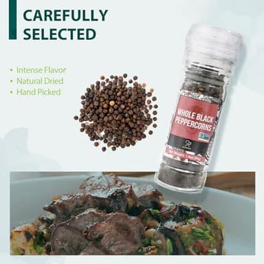 Soeos Sea Salt 3.5 oz + Black Peppercorns 1.8 oz, Salt for Grinder Refill, Salt and Peppercorns, Pepper Grinder Refill, Non-GMO Spice Seasoning Set For Cooking (150g Grinders, Glass Bottle) - Image 5