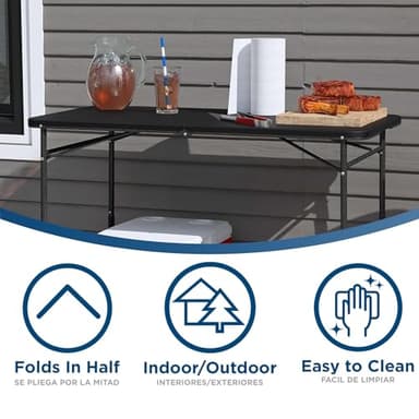 COSCO 4 ft. Fold-in-Half Adjustable Height Indoor/Outdoor Utility Table, Black - Image 5
