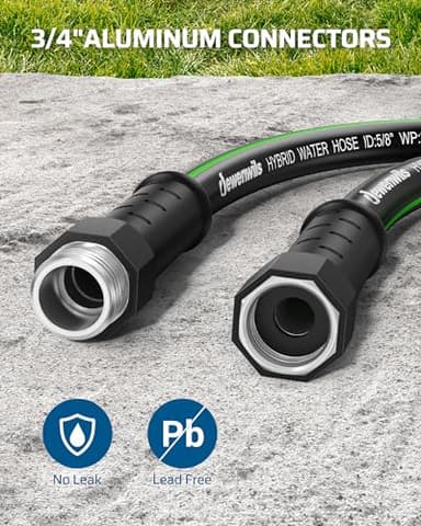 DEWENWILS Garden Hose 5/8" × 25ft, Heavy Duty, Flexible, Lightweight Hybrid Water Hose with Swivel Handle in Solid Aluminum Fittings, No Kink, CE & RoHS Listed, Black+Green - Image 3