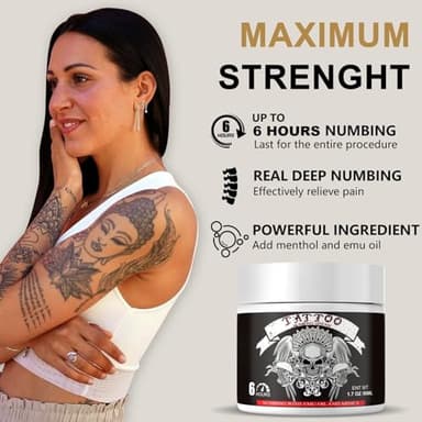 Tattoo Numbing Cream Extra Strength (50ml/1.7oz), 6 Hours Painless Numbing Cream for Tattoos Maximum Strength, Tattoo Supplies (Black) - Image 2