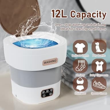 Portable Washing Machine - The Upgraded 12L Foldable Mini Washer with Powerful Cleaning & Low-Noise Design | Perfect for Household, Baby Clothes, Travel, Apartments/Dorms/RVs (Grey-White) - Image 4