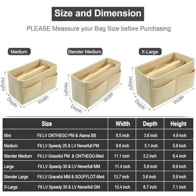 OMYSTYLE Beige Large Organizer Insert, Felt Tote Bag Organizer Insert with 5 Sizes, Handbag Dividers for Inside Purse, Compatible with Longchamp, Neverful, Speedy and More - Image 5