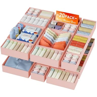DIMJ Drawer Organizer Clothes 20 Pack - Foldable Baby Organizers and Storage & Dresser Organizer for Bedroom, Closet - Nursery Organization Dresser Dividers for underwear, Sock,Bra, Belt, Tie, Pink - Image 1