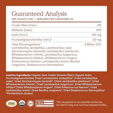 Fera Pets Probiotics for Dogs & Cats with Prebiotics - USDA Organic - Gut Health Powder Supplement with 12 Strains and 5 Billion CFUs - Supports Immunity, Energy and Skin & Coat - 60 Scoops - Image 5