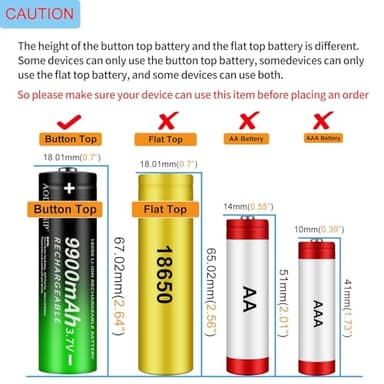 2 Pack 18650 Rechargeable Battery 9900mAh With 18650 Battery Charger,Universal Charger Single Slot for 3.7V Rechargeable Batteries 21700 14500 10440 - Image 3