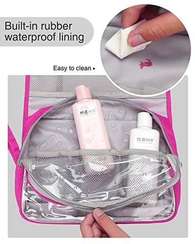 Relavel HangingTravel Toiletry Bag for Women, Large Capacity Toiletries Bag, Travel Essentials Organizer, Hanging Makeup Case for Accessories, Waterproof Bathroom Shower Bag (hot pink) - Image 9