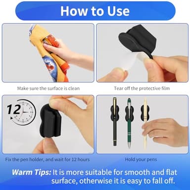 Biottro Adhesive Pen Pencil Holder for Desk Wall, 12PCS Marker Holder for Whiteboard Silicone Pen Holder for Clipboard Office Essentials Teacher Supplies (12PCS Black) - Image 4