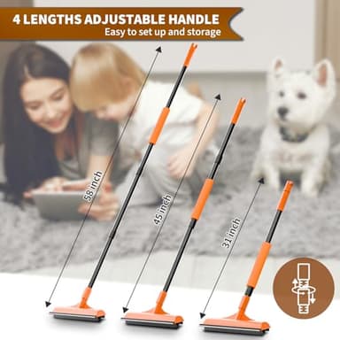 leishiyen Carpet Rake for Pet Hair Removal - 3 in 1 Pet Hair Remover Tool with 58" Adjustable Long Handle,Reusable Dog & Cat Carpet Scraper,Pet Hair Remover for Rugs,Mats,Couch,Curtains(Orange) - Image 5