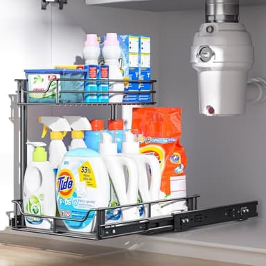 LAMU Under Sink Organizer, Pull Out Cabinet Organizer with Upgraded Slides, Slide Out Sink Shelf Cabinet Storage Shelves, Storages for Kitchen Bathroom - Image 5