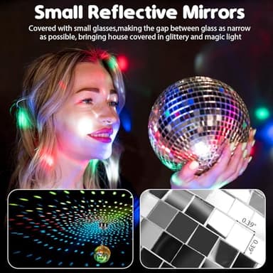 ReyeeInc Disco Ball Light with Remote, Small 6in Hanging Mirror Ball and Battery Operated Rotating Motor with 4 Light Colors and 18 LEDs for Party Decor - Image 3