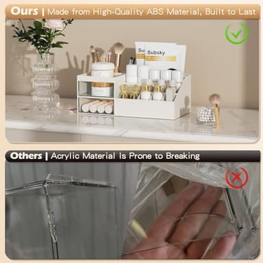 Subsky Makeup Organizer with Drawers, Easy Storage for Beauty Products Brushes, Multifunction Plastic Desk Organizer, Cosmetics Organizer for Countertop Dresser Vanity and Bathroom (White) - Image 3