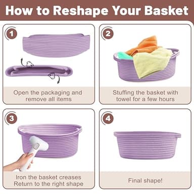 Bufims Small Woven Purple Gifts Basket for Storage Empty with Ribbons and Bags Durable Cute Gifts 12"X 8" X 5" Small Rope Basket for Gifting - Image 7