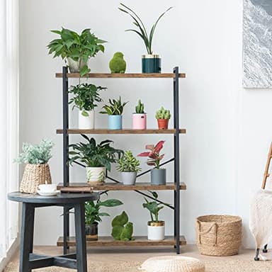 HCHQHS Bookshelf, 4-Tier Industrial Bookcase, Rustic Open Book Shelf, Freestanding Tall Bookshelves with Metal Frame - Image 4