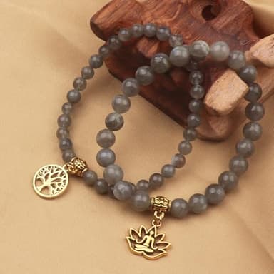 KSQS Natural Semi Precious Gemstone Beads Yoga Bracelet for Women, Tree of Life and Lotus Charm Energy Healing Reiki Crystal Stretch Bracelets(#5) - Image 3