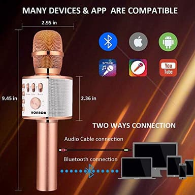 BONAOK Wireless Bluetooth Karaoke Microphone,3-in-1 Portable Handheld Karaoke Mic Speaker Machine Home Party Birthday for All Smartphones PC(Q37 Rose Gold) - Image 3