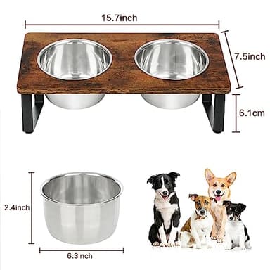 KEVIDEAWL Elevated Dog Bowls for Small Medium Wood Dogs Raised Bowl Stand with 2 Stainless Steel Deep Dog Food and Water Bowls, Anti Vomit, Non-Slip Feeding Dishes(Tilted,3 inches in Height, 40oz - Image 3
