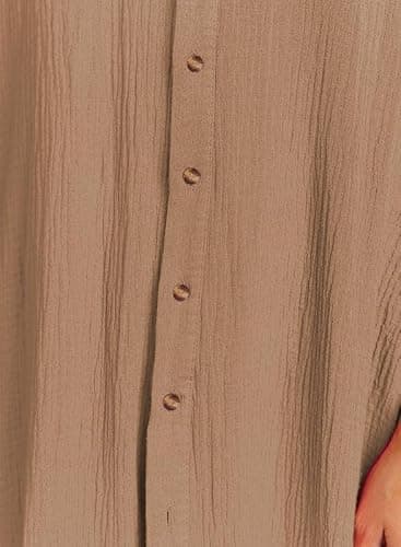 Dokotoo Swimsuit Bathing Suit Cover Up for Women Swimwear 2025 Fashion Summer Dresses Button Down Long Kimonos Cardigan Vacation Beach Short Sleeve Side Split Casual Solid Loose Coverups Brown M - Image 5