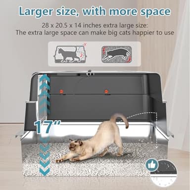 XXXL Extra Large Stainless Steel Litter Box with Lid, 28" L x 20.5" W x 17" H Covered Stainless Steel Litter Box, Suitable for Large Cats and Multiple Cats, Non-Sticky, Anti-Leakage, Easy to Clean - Image 3
