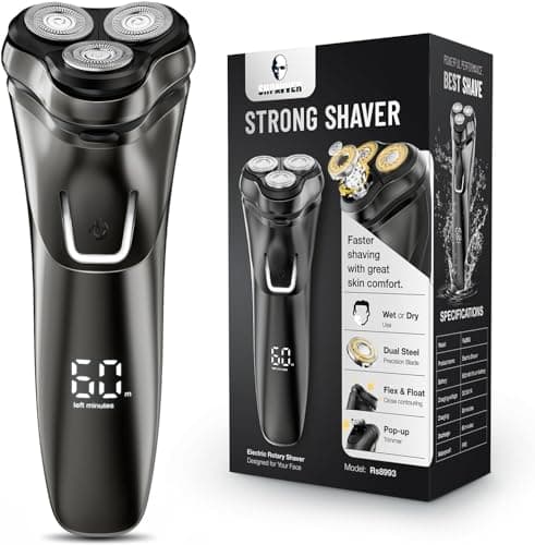 Electric Razor for Men Cordless: Wet/Dry Rotary Shaver Waterproof - USB Fast Charging & Sensitive Skin Care - Pop up Trimmer & Precision Blades Classic Black - Image 1