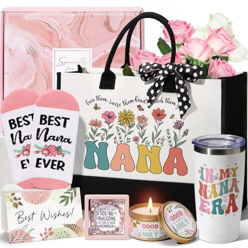 Grandma Mothers Day Gifts for Nana Grandma from Granddaughter Grandchildren Grandkids, Unique Mimi Birthday Gifts Nana Gift Set for Gigi First Time Grandmother, Best Grandmother Gift w/Canvas Tote Bag - Image 1