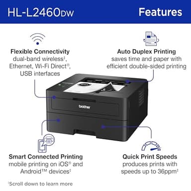 Brother HL-L2460DW Wireless Compact Monochrome Laser Printer with Duplex, Mobile Printing, Black & White Output - Image 3