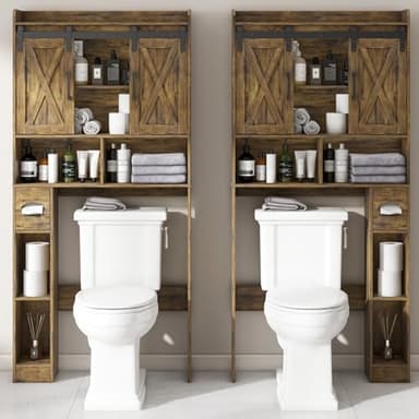 Vabches Over The Toilet Storage Cabinet, Farmhouse Storage Cabinet Over Toilet with Sliding Doors & Toilet Paper Holder Stand,Home Space-Saving Toilet Rack, for Bathroom, Restroom, Laundry - Image 4
