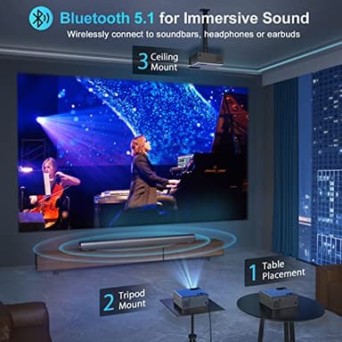 FUDONI Projector with 5G WiFi and Bluetooth, 1080P Outdoor Projector with HDMI and USB, Max 300" Display Zoom Function for Movies & Gaming, Compatible with TV Stick/Phone/Laptop - Image 3