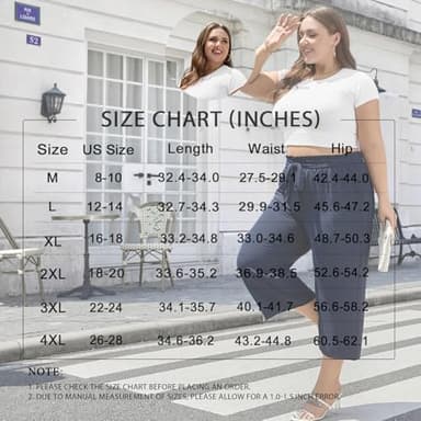 Aodemo Women‘s Capri Pants Plus Size Wide Leg High Waist Tie Knot Pants Casual Palazzo Trousers with Pockets - Image 6