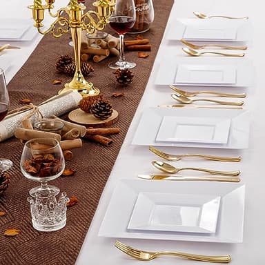 Liacere 100PCS White Square Plastic Plates - 50PCS Heavy Duty 9.5inch White Dinner Plates and 50PCS 6inch White Dessert Plates - Durable Fancy White Disposable Plates for Party & Wedding - Image 7