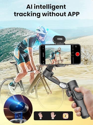 AOCHUAN XE AI Version,Gimbal Stabilizer for Smartphone,NO APP AI Tracking, Gesture Control,360°Inception Gimbal with TikTok YouTube,3-Axis Foldable Handheld Tripod for iPhone& Android,Black - Image 2