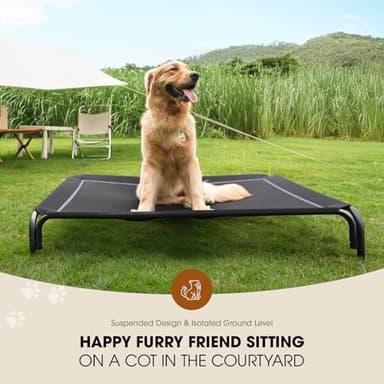 Elevated Dog Bed, Raised Outdoor Dog Bed for Large Sized Dog, Portable Cooling Pet Cot with Breathable & Washable Mesh, Indoor & Outdoor Pet Hammock with Skid-Resistant Feet - Image 4