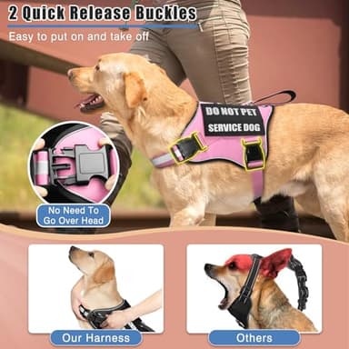 MOOGROU Service Dog Vest Harness+ID Tag+10 Patches,Metal Serivce Dog Tag&Reflective Emotional Support Dog Vest with Handle for Small Dogs,Easy Put On/Off for Training/Walking/Everyday Pink S - Image 3