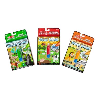Melissa & Doug On the Go Water Wow! Reusable Color with Water Activity Pad 3-Pack, Jungle, Safari, Farm - FSC Certified - Image 1