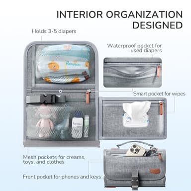 Alatino Portable Diaper Changing Pad for Baby, Detachable Travel Changing Pad with Baby Wipes Pocket, Gifts for Baby Shower, Newborn Girls and Boys (Grey) - Image 5