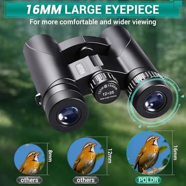 POLDR 12x25 Compact Binoculars for Adults and Kids, High Powered Waterproof Binocular with Phone Adapter, Small Easy Focus HD Binoculars for Bird Watching, Concerts, Hiking, Travel, Cruise - Image 4