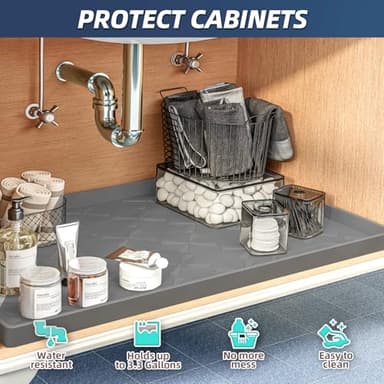 SIKADEER 28" x 19" Under Sink Mat Waterproof, Silicone Mat Kitchen Drawer Shelf and Cabinet Liner, Sink Protector for Kitchen Organizers and Storage, Boot Tray Pet Food Mats - Image 3