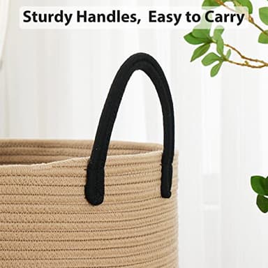 Fiona's magic 72L Large Woven Laundry Hamper, Tall Cotton Rope Storage Basket, Jute Baby Nursery Hamper for Blankets, Toys and Clothes in Bedroom and Living Room Organizing, Brown & Black - Image 5