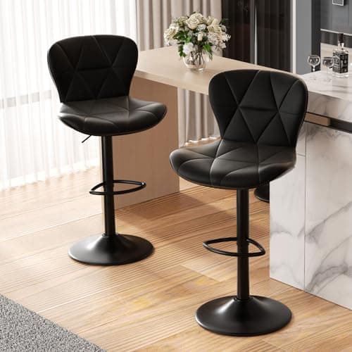 Nalupatio Modern Bar Stools Set of 2, Adjustable Faux Leather Upholstered Swivel Bar Stools, Counter Height Bar Chairs with Back for Kitchen Island, Black - Image 1