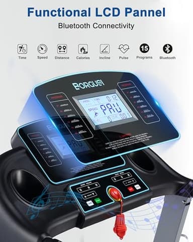 BORGUSI Treadmill with 12% Auto Incline and Bluetooth Speaker - 300 lb Capacity, 3.0HP Folding Electric Treadmill Up to 8.5 MPH Speed, Running Machine with 17.5" Wide Tread Belt for Home Use - Image 6