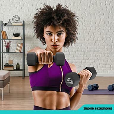 RBX Weights Dumbbells Set - Neoprene Arm Weights with Non-Slip Grip, Strength Training Equipment Workout Weights for at Home or Gym Training, Anti-Roll Black - Image 5
