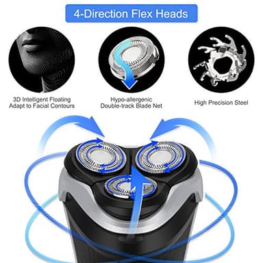 Men's Electric Shaver - MAX-T Corded and Cordless Rechargeable 3D Rotary Shaver Razor for Men with Pop-up Sideburn Trimmer Wet and Dry, IPX7 Waterproof, Plug & Play - Image 2