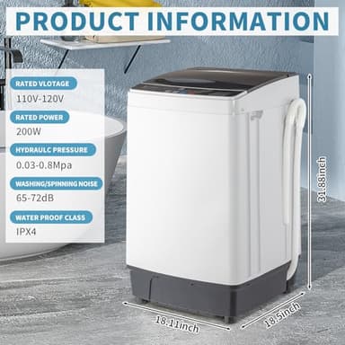 ROVSUN 1.5CuFt Portable Clothes Dryer and 17.6LBS Full-Automatic Washing Machine Set, Compact Laundry Washer and Dryer Combo Set with Stainless Steel Inner Tub, for Apartment, Dorms, Home - Image 7