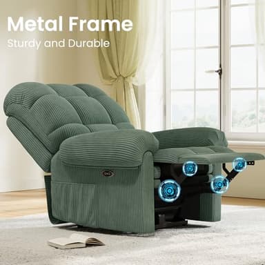 Welzona Updated Power Recliner Chair, Adjustable Electric Recliner Chairs for Adults, Ultra-Comfy Corduroy Recliner Chair for Small Space, Tool-Free Assembly, 2 Side Pockets and USB Port, Green - Image 8