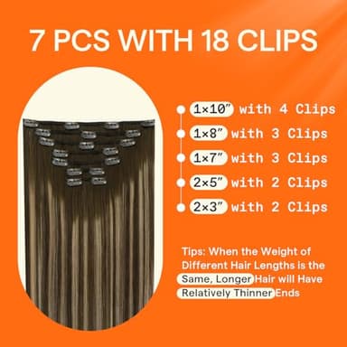 Full Shine Clip in Hair Extensions Real Human Hair Brown Balayage Dirty Blonde Hair Clip in Extensions Double Weft Medium Brown Human Hair Extensions for Women 14 Inch 7 Pcs - Image 3