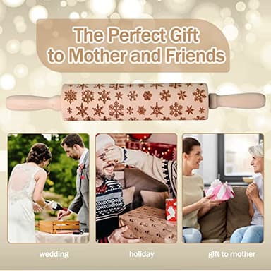 Embossed Rolling Pin, OLETNY Large Wood Textured Roller for Baking, Cookies, Decorative Pattern Rolling Pins, Christmas Gifts for Mother, Grandmother, and Friends (Snowflake) - Image 7