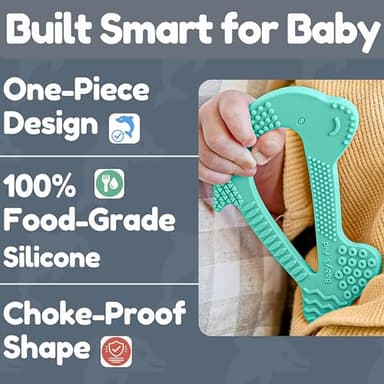 Silicone Baby Teether - Dolphin | 8 Teething Relief Textures, 100% Food-Grade, Easy to Hold & BPA Free Silicone Teethers for Babies, Baby Teething Toys, Soft Chew Toy for Babies Ages 3M+ - Baby’s Aid - Image 3