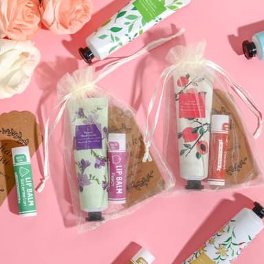 AZEN 60 Sets Bulk Gifts, Hand Cream and Lip Balm Bulk Set with Organza Bag Thank You Card, Baby Shower Wedding Gifts for Guests, Bridal Wedding Favors for Guests,Thank You Gifts for Women - Image 5